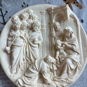 Vtg Studio Dante Di Volteradici L'Adorazione Dei Magi Alabaster Plate Santengela